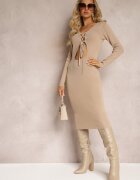 elsa.m by may Rochie Pulover Bej Mulată cu Decupaj și Legătură în Față Keriana