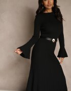 elsa.m by may Rochie Pulover Neagră Longsleeve cu Viscoză cu Curea cu Cataramă Scoică Retine