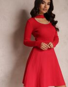 elsa.m by may Rochie roșie cu Decupaj la Decolteu cu Zirconii și Perle Hili