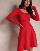 elsa.m by may Rochie roșie cu Decupaj la Decolteu cu Zirconii și Perle Hili