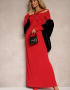 elsa.m by may Rochie Roșie Lungă cu Drapaje Simetrice la Decolteu Neriani