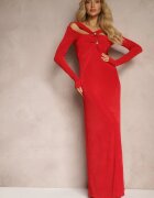 elsa.m by may Rochie Roșie Lungă cu Drapaje Simetrice la Decolteu Neriani