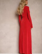 elsa.m by may Rochie Roșie Lungă cu Drapaje Simetrice la Decolteu Neriani