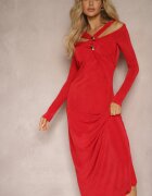 elsa.m by may Rochie Roșie Lungă cu Drapaje Simetrice la Decolteu Neriani