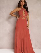 elsa.m by may Rochie Roșu Deschis Cloș din Viscoză cu Legătură și Decupaje Kailen