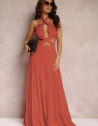 elsa.m by may Rochie Roșu Deschis Cloș din Viscoză cu Legătură și Decupaje Kailen