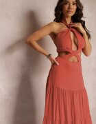 elsa.m by may Rochie Roșu Deschis Cloș din Viscoză cu Legătură și Decupaje Kailen