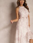 elsa.m by may Rochie Roz deschis Evazată De seară cu Decolteu Halter și Broșă în formă de floare Previiana