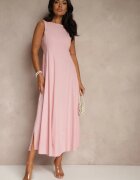 elsa.m by may Rochie Roz Evazată cu Viscoză și Bumbac și Crapatură pe Picior Saravisse