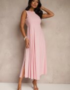 elsa.m by may Rochie Roz Evazată cu Viscoză și Bumbac și Crapatură pe Picior Saravisse