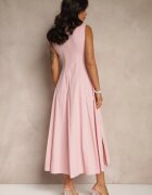 elsa.m by may Rochie Roz Evazată cu Viscoză și Bumbac și Crapatură pe Picior Saravisse
