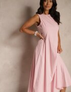 elsa.m by may Rochie Roz Evazată cu Viscoză și Bumbac și Crapatură pe Picior Saravisse