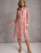 elsa.m by may Rochie Roz Evazată Midi Decorată cu Dantelă cu Cordon în Talie Sailla