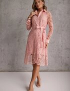 elsa.m by may Rochie Roz Evazată Midi Decorată cu Dantelă cu Cordon în Talie Sailla