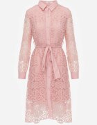 elsa.m by may Rochie Roz Evazată Midi Decorată cu Dantelă cu Cordon în Talie Sailla