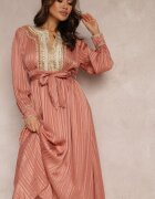 elsa.m by may Rochie Roz închis Metalică cu Decolteu Decorativ și Curea Adyson