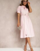 elsa.m by may Rochie Roz Stil Cămașă cu Curea Decorată cu Dantelă Ilidia
