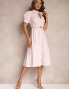 elsa.m by may Rochie Roz Stil Cămașă cu Curea Decorată cu Dantelă Ilidia
