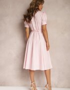 elsa.m by may Rochie Roz Stil Cămașă cu Curea Decorată cu Dantelă Ilidia