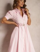 elsa.m by may Rochie Roz Stil Cămașă cu Curea Decorată cu Dantelă Ilidia
