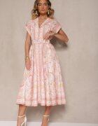 elsa.m by may Rochie Roză din In și Viscoză cu Croi Tip Cămașă cu Curea cu Cataramă Aluvanna