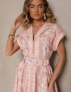 elsa.m by may Rochie Roză din In și Viscoză cu Croi Tip Cămașă cu Curea cu Cataramă Aluvanna