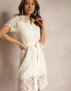 elsa.m by may Rochie tip cămașă Bej cu Dantelă Legată în Talie Daphnora