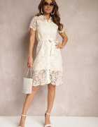 elsa.m by may Rochie tip cămașă Bej cu Dantelă Legată în Talie Daphnora