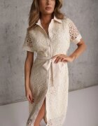 elsa.m by may Rochie tip cămașă Bej deschis dantelată cu Mânecă scurtă și Cordon tip șnur Noralia