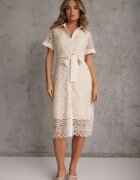 elsa.m by may Rochie tip cămașă Bej deschis dantelată cu Mânecă scurtă și Cordon tip șnur Noralia