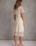 elsa.m by may Rochie tip cămașă Bej deschis dantelată cu Mânecă scurtă și Cordon tip șnur Noralia