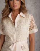elsa.m by may Rochie tip cămașă Bej deschis dantelată cu Mânecă scurtă și Cordon tip șnur Noralia