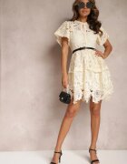 elsa.m by may Rochie tip cămașă bej deschis midi cu dantelă ajurată și curea Silira