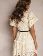 elsa.m by may Rochie tip cămașă bej deschis midi cu dantelă ajurată și curea Silira