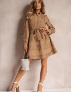 elsa.m by may Rochie tip cămașă Bej închisă cu cordon și benzi ajurate Deme