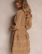 elsa.m by may Rochie tip cămașă Bej închisă cu cordon și benzi ajurate Deme