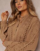 elsa.m by may Rochie tip cămașă Bej închisă cu cordon și benzi ajurate Deme