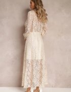 elsa.m by may Rochie tip cămașă Maxi Bej cu Nasturi Decorativi și Zirconii din Țesătură de Dantelă Armina