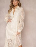 elsa.m by may Rochie tip cămașă Maxi Bej cu Nasturi Decorativi și Zirconii din Țesătură de Dantelă Armina