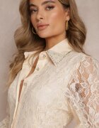 elsa.m by may Rochie tip cămașă Maxi Bej cu Nasturi Decorativi și Zirconii din Țesătură de Dantelă Armina