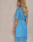 elsa.m by may Rochie Tip Cămașă Midi Albastră cu Detalii Ajurate Tatrasi