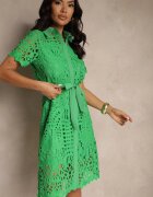 elsa.m by may Rochie tip cămașă midi Verde cu ajur Tatrasi