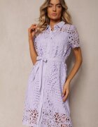 elsa.m by may Rochie tip cămașă Midi Violetă cu broderie ajurată Tatrasi