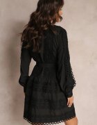 elsa.m by may Rochie tip cămașă Neagră cu cordon legat și benzi ajurate Deme