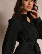 elsa.m by may Rochie tip cămașă Neagră cu cordon legat și benzi ajurate Deme