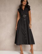 elsa.m by may Rochie tip cămașă Neagră cu Curea Decorativă Deviolin