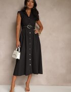 elsa.m by may Rochie tip cămașă Neagră cu Curea Decorativă Deviolin
