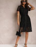 elsa.m by may Rochie Tip cămașă Negru Midi cu decor ajurat Tatrasi