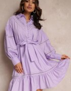 elsa.m by may Rochie Tip Cămașă Violetă cu nasturi de perle și inserții din dantelă Shyanne