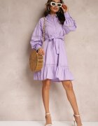 elsa.m by may Rochie Tip Cămașă Violetă cu nasturi de perle și inserții din dantelă Shyanne